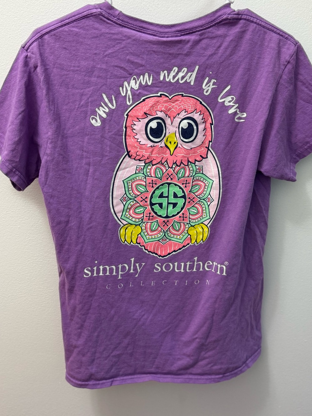 Simply Southern Purple Short Sleeve Tee with Colorful Owl Graphic